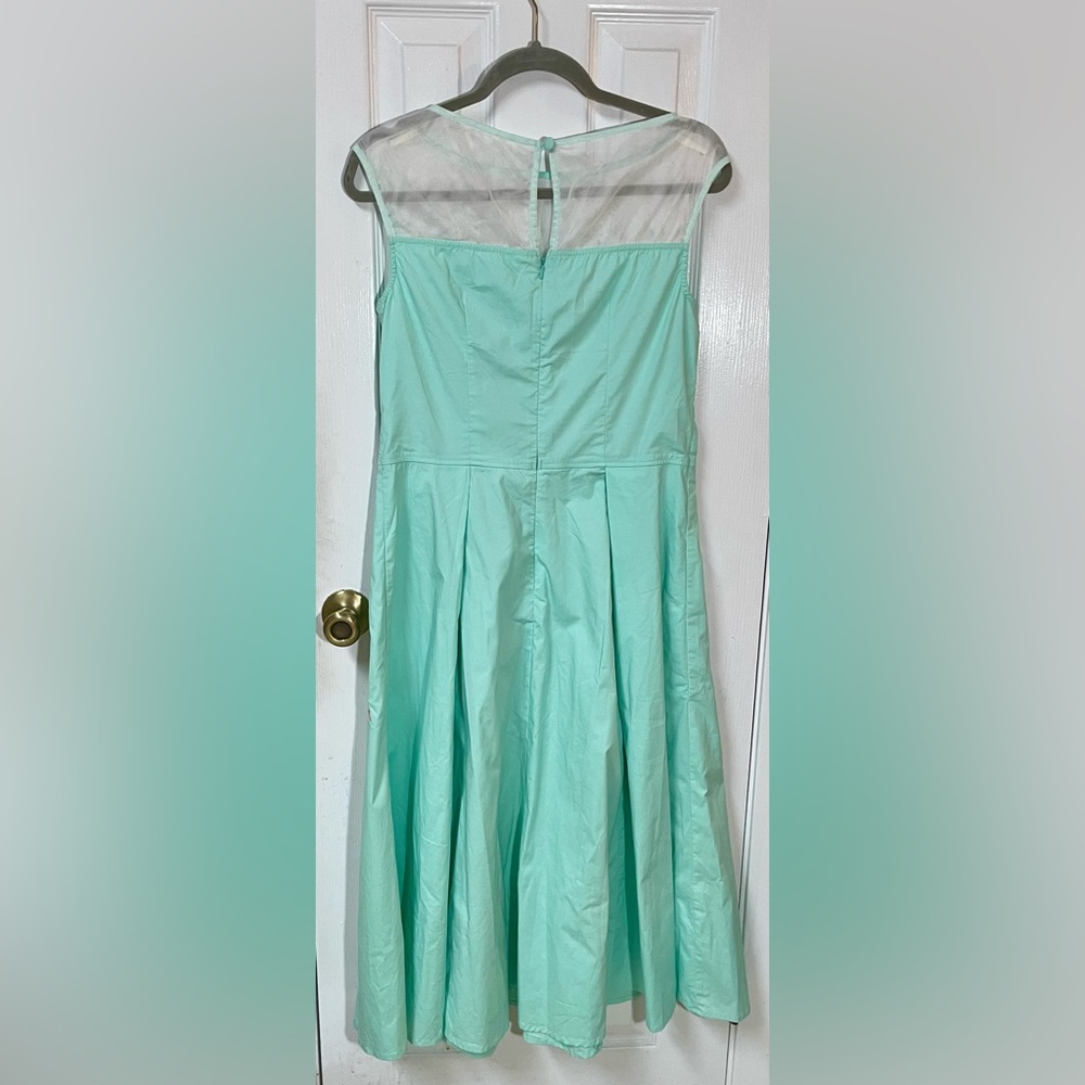 Eshakti Dress Size Large 12 Embroidered Teal Sheer Neckline Floral Lined - Picture 3 of 11
